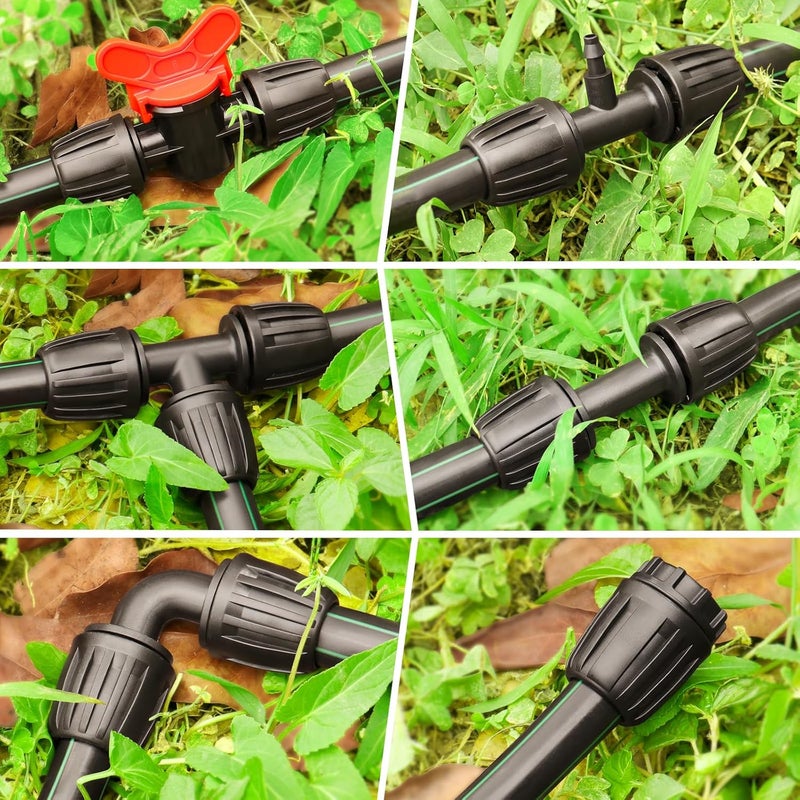 Gardrip Drip Irrigation Fittings Kit for 1/2 Inch Tubing：1/2'' Drip Line Anti-Drop Barbed Locked Nut Connectors 18 Pieces Set Include 4 Couplings 4 Tees 2 Elbows 3 Valves 3 Reducing Tee 2 Plugs - Image 4